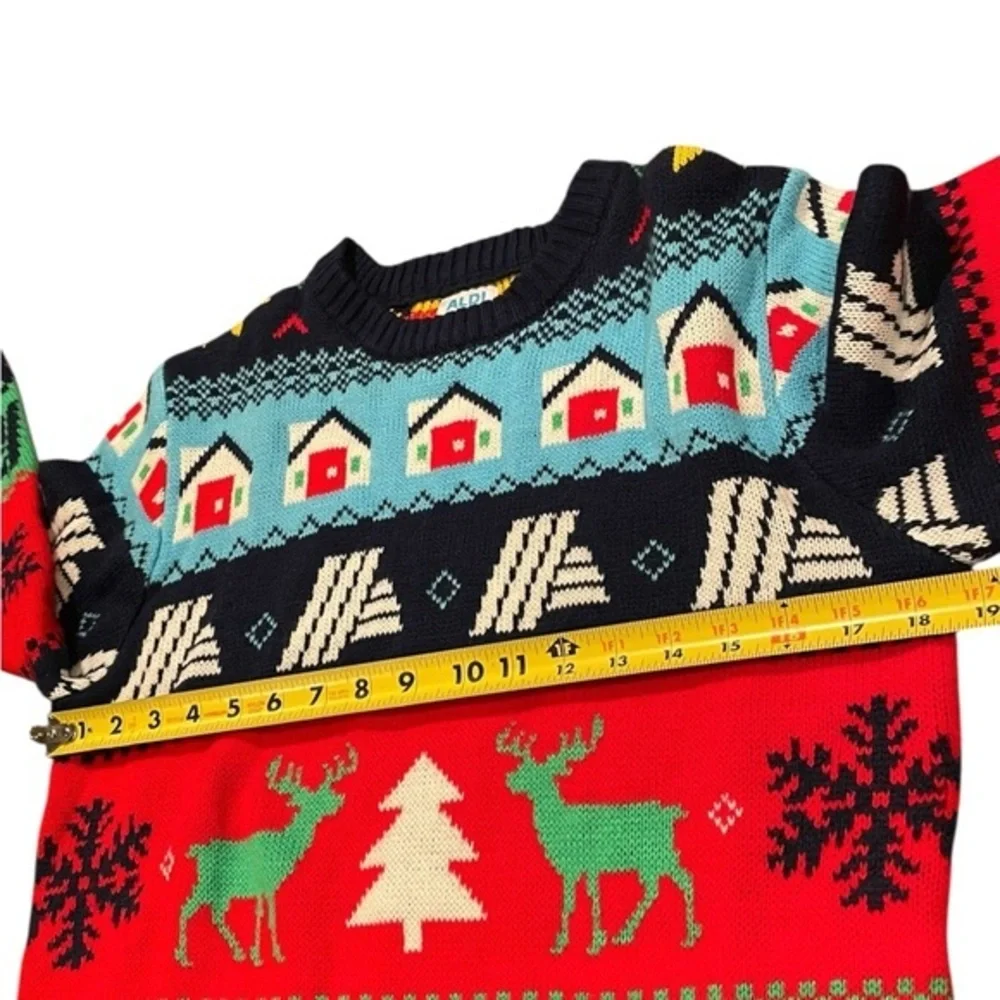 Small Aldi Christmas Sweater Adult Mens Ugly Fair Isle Reindeer Blue